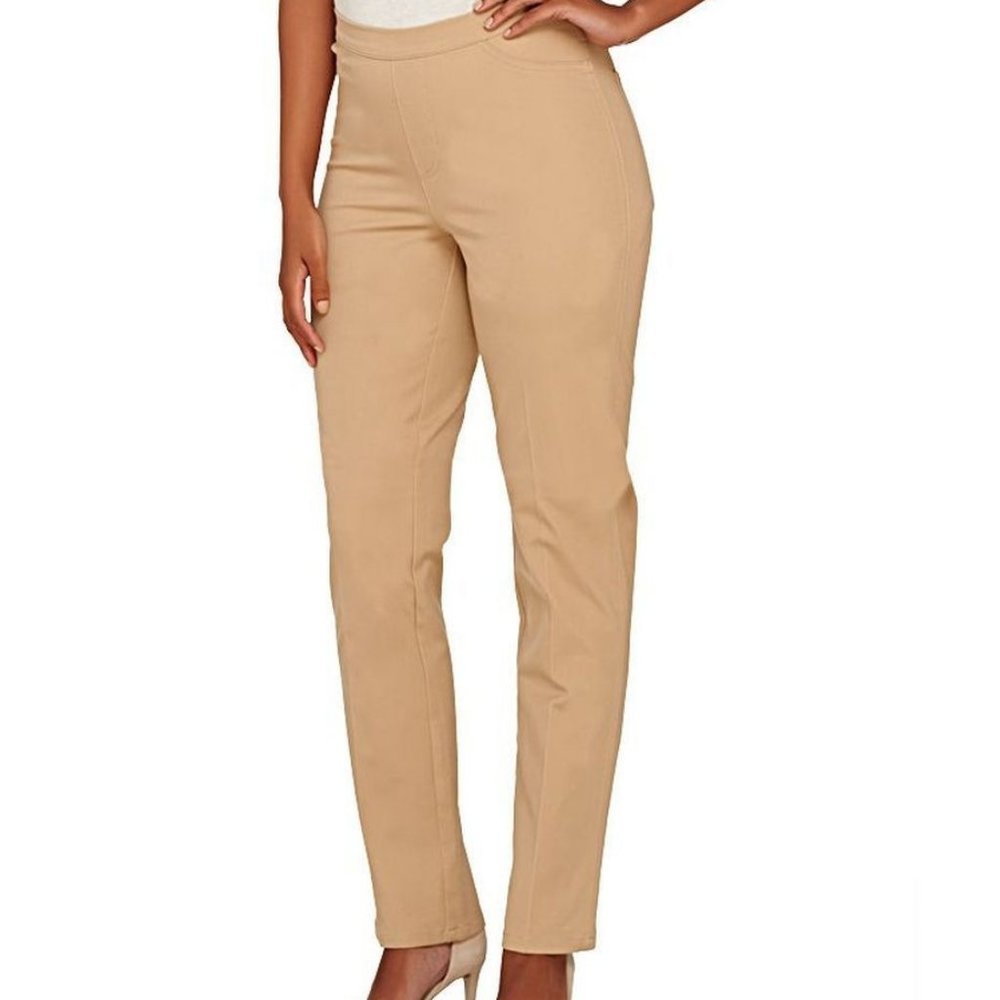 NWT ISAAC MIZRAHI 24/7 STRAIGHT LEG PANTS 4 SAND